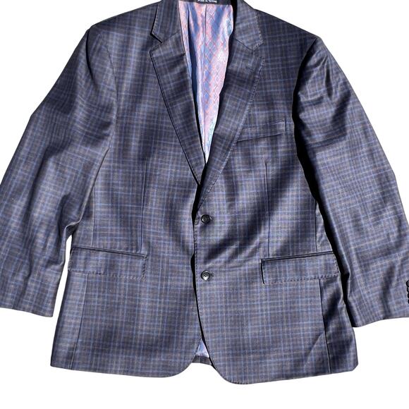 LUCCA Wool Blue Plaid 2 button sport coat business suit jacket size 44R - Picture 1 of 11